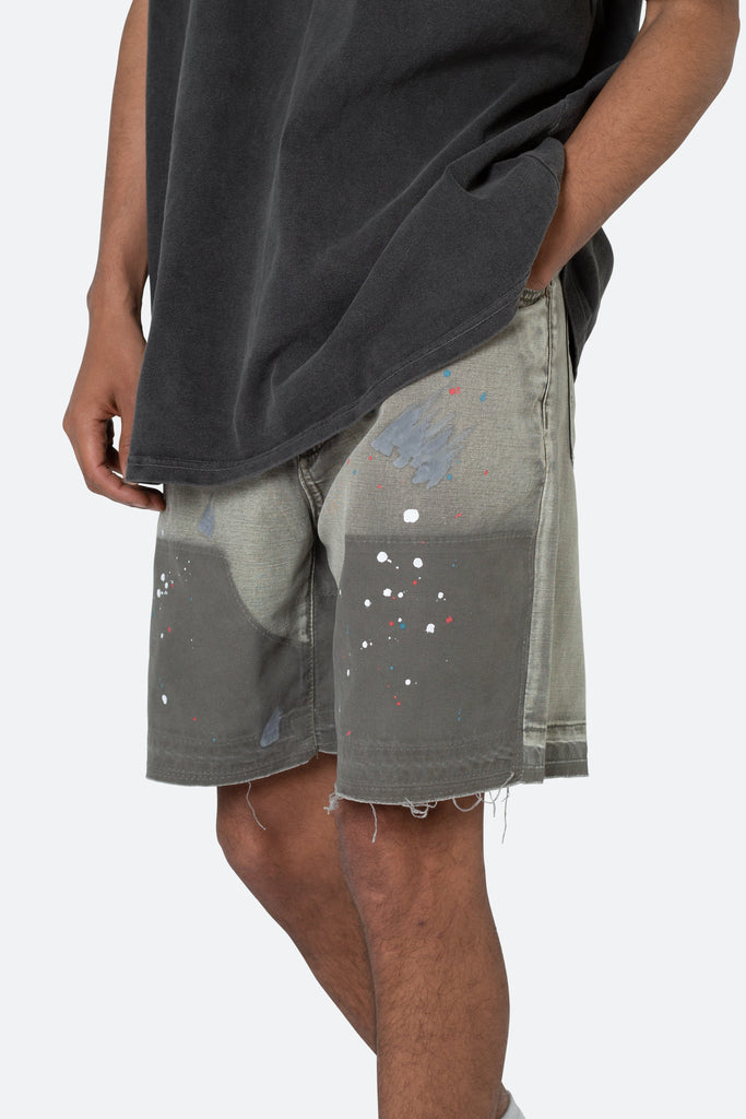 Amiri Paint Splatter Denim Shorts Black