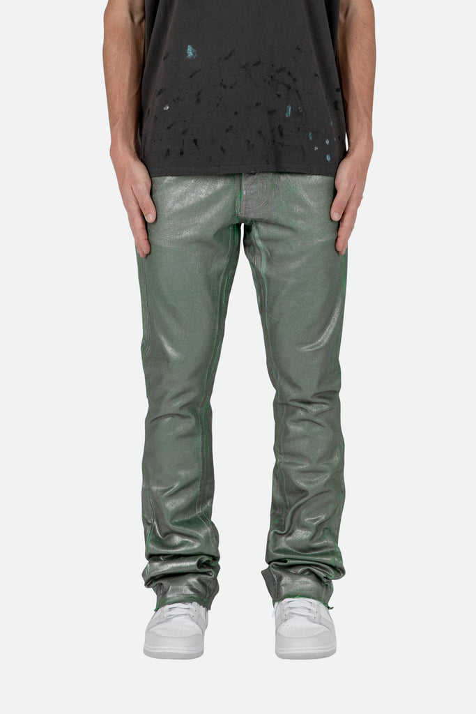 B427 Metallic Flare Denim - Green | mnml | shop now