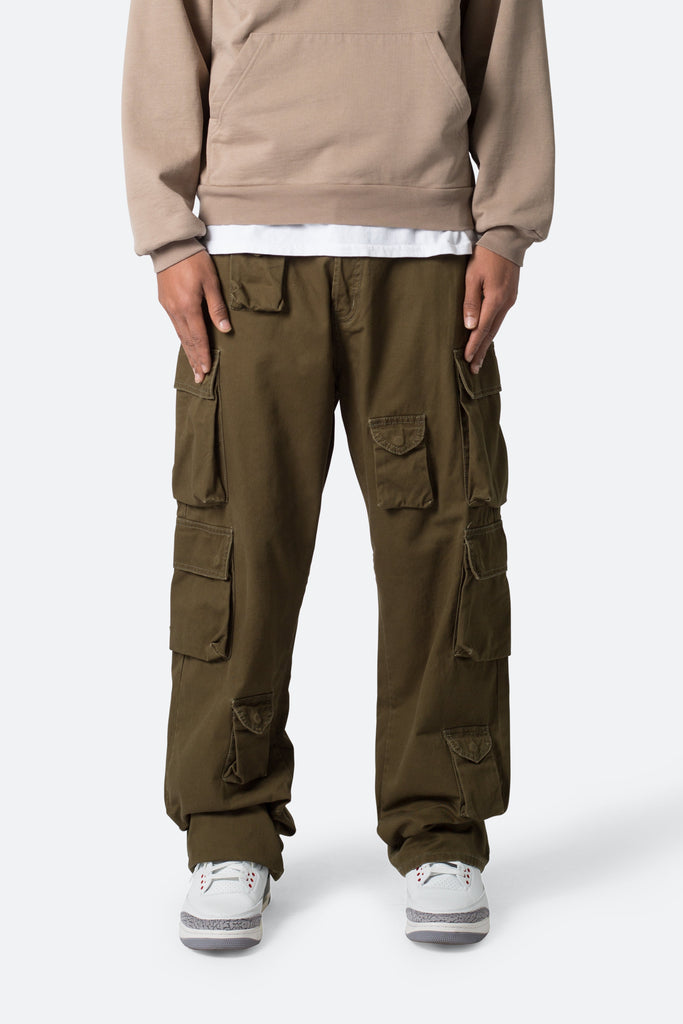 Baggy Cargo Pants - Washed Olive, mnml