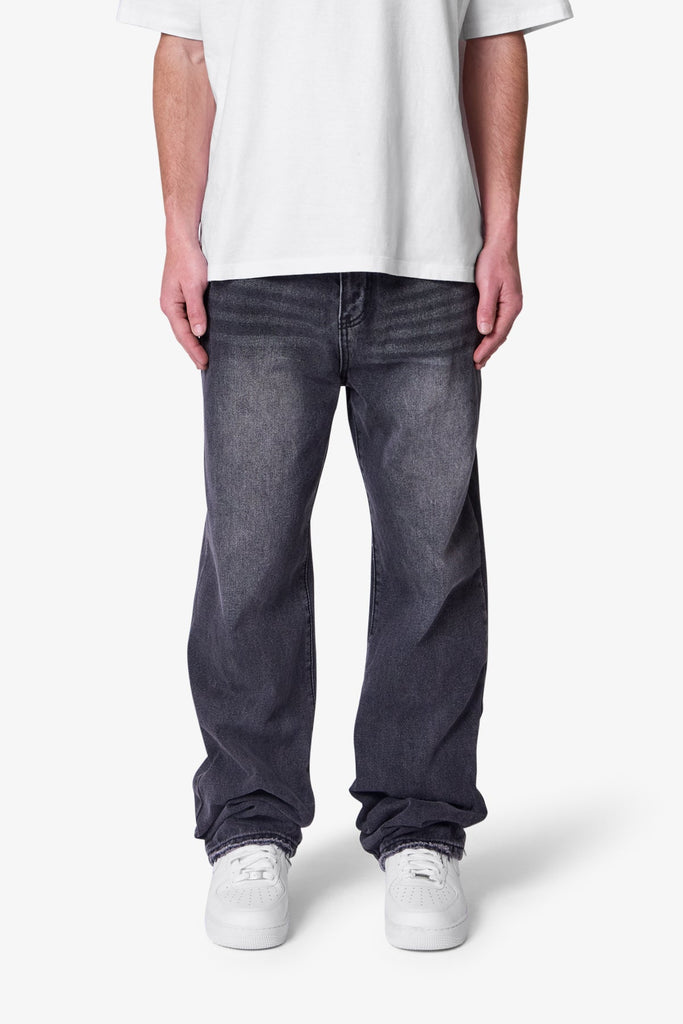 【YOURNUS】Slimy Linen Loose Wide Denim Baggy Denim - Washed Black | mnml | shop now