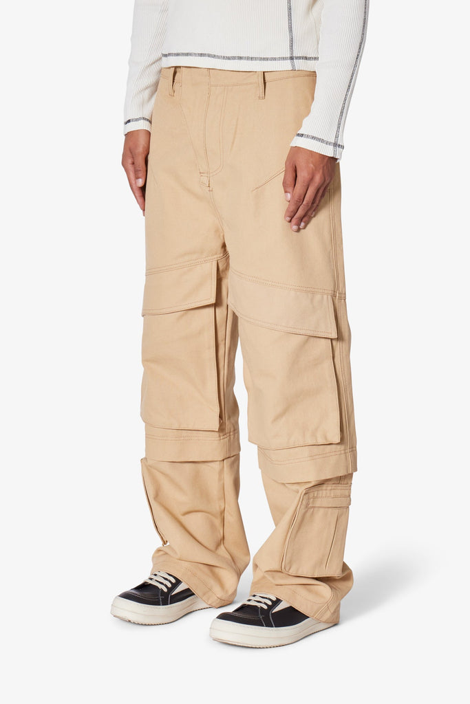 Baggy Slanted Cargo Pants Khaki mnml shop now - Main Image