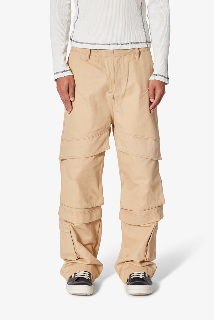 Baggy Slanted Cargo Pants - Khaki | mnml | shop now