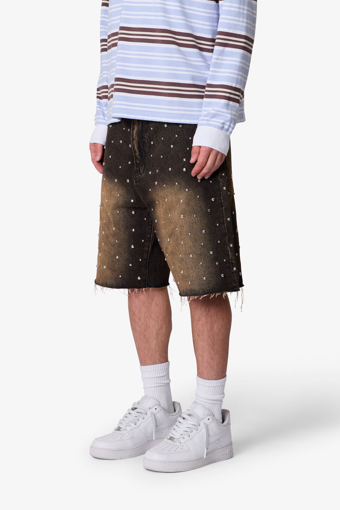 Baggy Studded Denim Shorts - Black | mnml