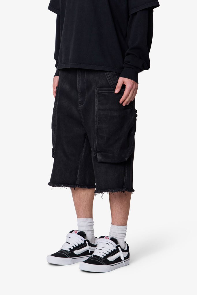 Baggy-Waxed-Cargo-Shorts-Black