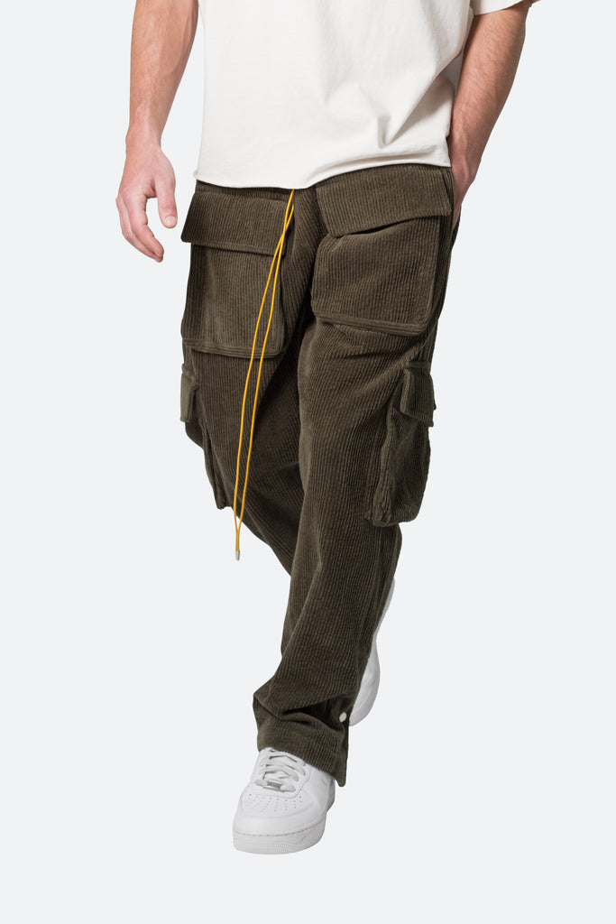 Corduroy Snap Cargo Pants - Olive, mnml