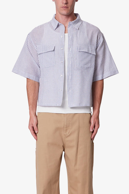 Cropped Boxy Striped S/S Shirt - Blue