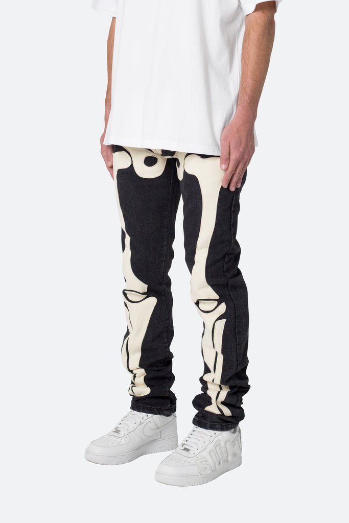 D184 Skeleton Straight Denim Black/White - Main Image