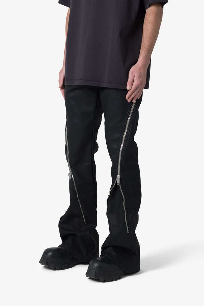 D519 Leather Zipper Flare Pants - Black | mnml | shop now