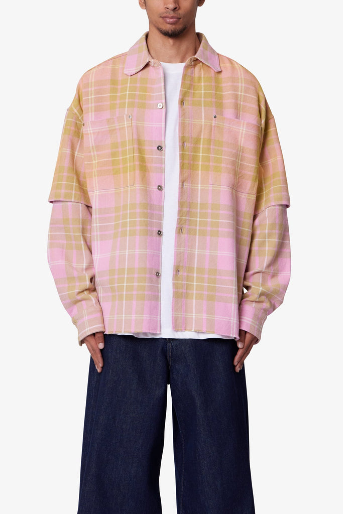Dip Fade Flannel Shirt - Pink | mnml | shop now
