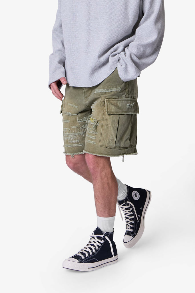 Distressed Cargo Shorts - Olive | mnml | shop now