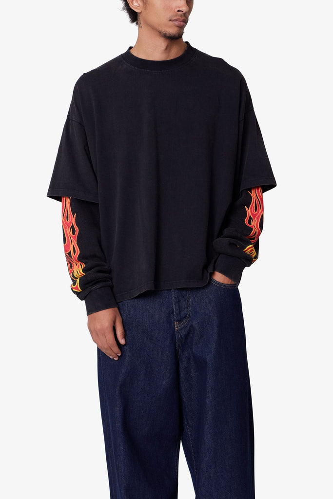 Double Layer Thermal Sleeve Tee - Washed Black | mnml