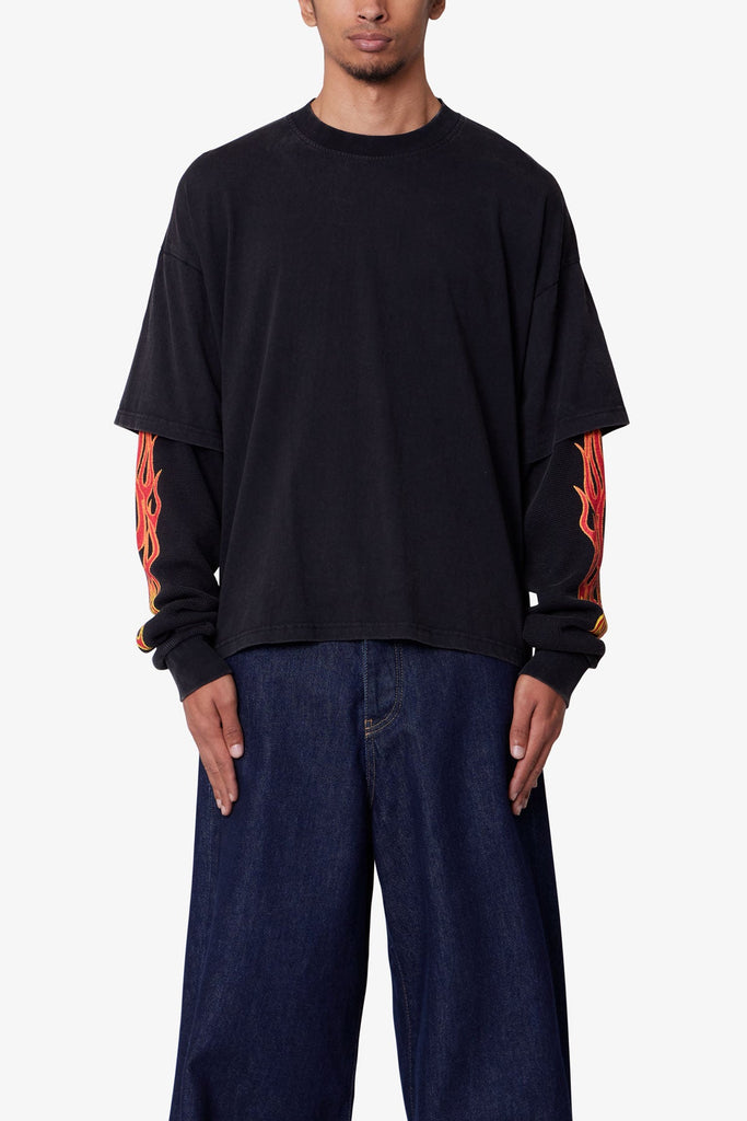 Double Layer Thermal Sleeve Tee - Washed Black | mnml