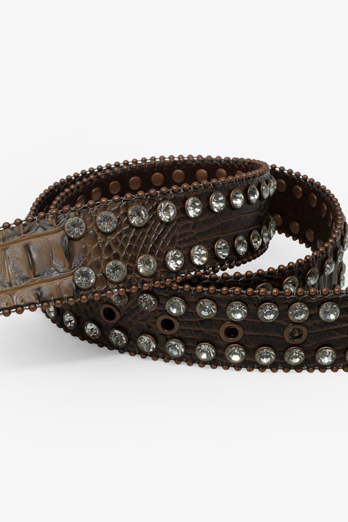 Double Row Studded Belt - Brown | mnml | shop now エリメル