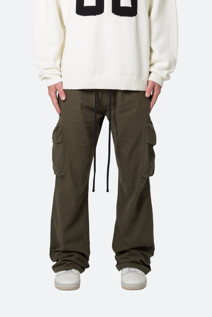 Drawcord Flare Cargo Pants - Olive | mnml