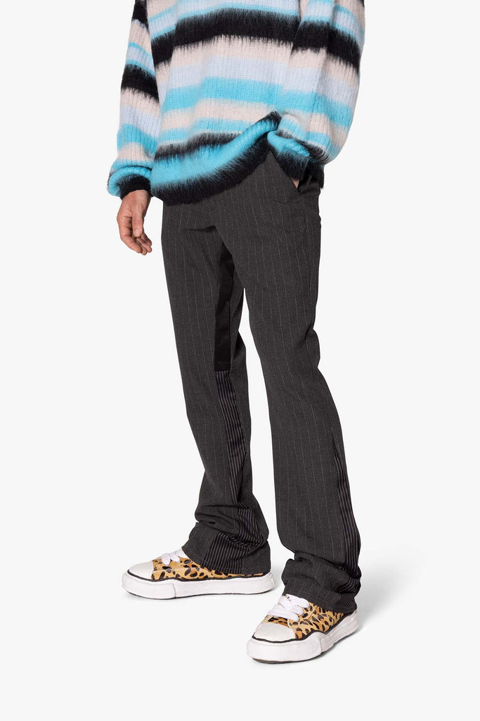 Dual Tone Flare Pinstripe Trouser Pants - Black | mnml