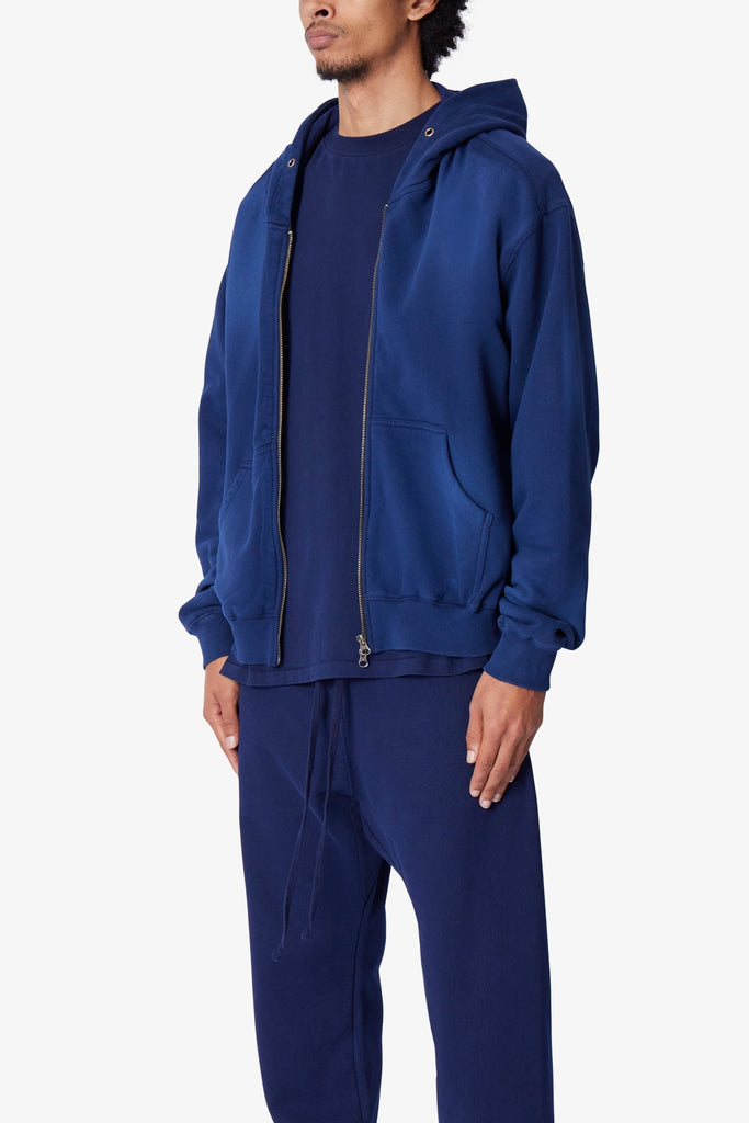 国内で当店のみ DARKFOG - Washed Paint Print Zip Up Hoodie Faded Basic Zip Up Hoodie - Navy | mnml | shop now