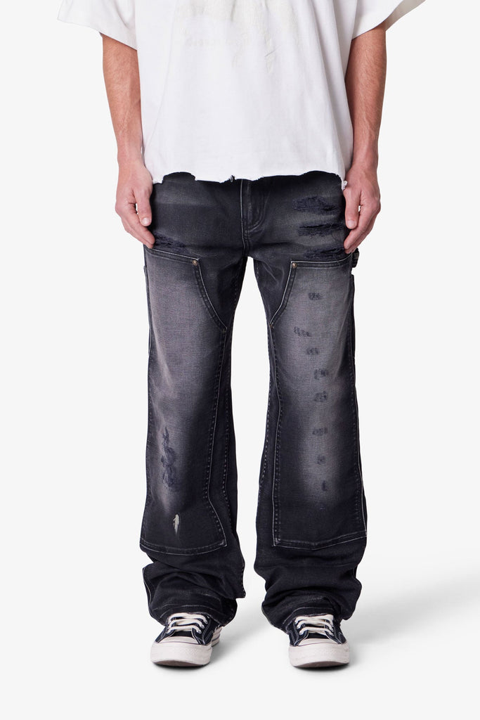 Faded Distressed Carpenter Pants - Black | mnml
