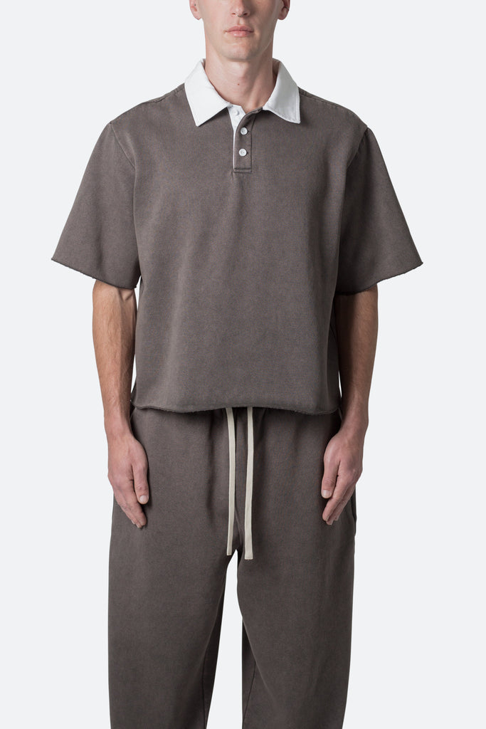 Fleece Oversized Polo Shirt - Washed Black | mnml | shop now