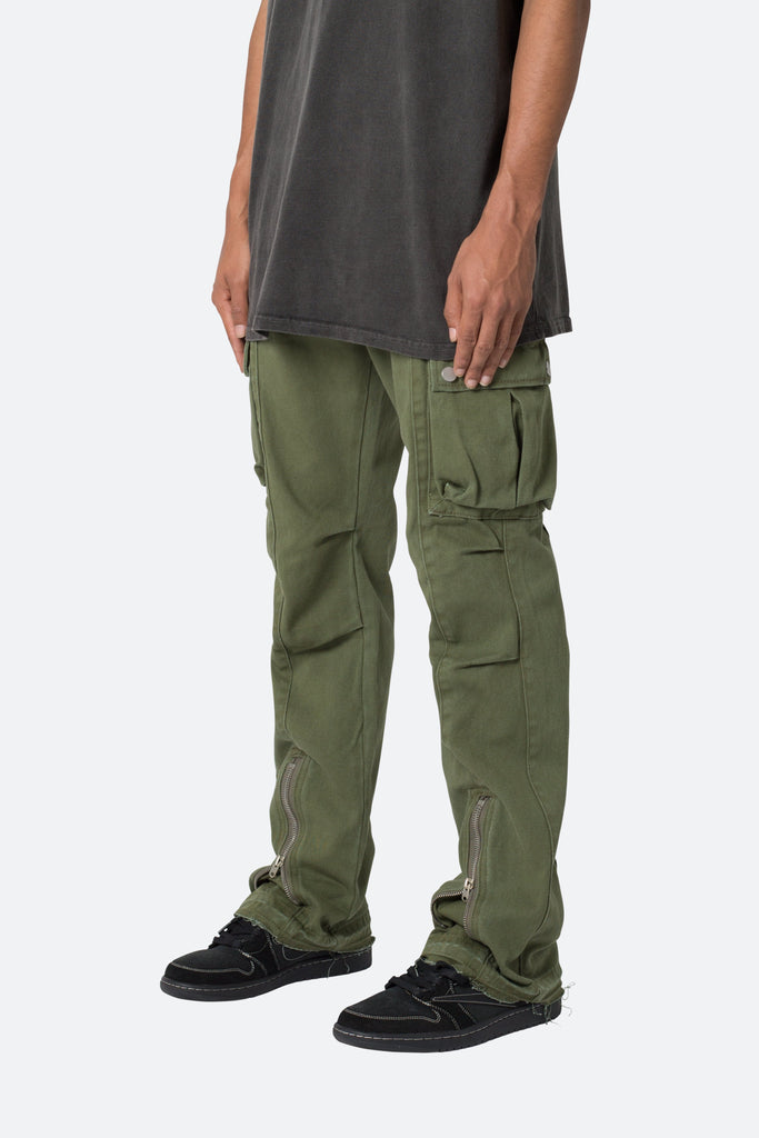 Front Zip Flare Cargo Pants - Olive | mnml | shop now