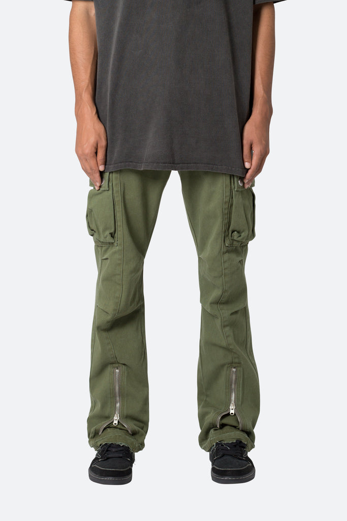 Front Zip Flare Cargo Pants - Olive, mnml