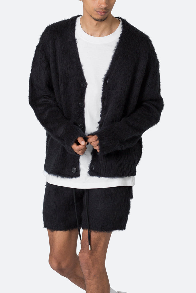 Fuzzy Cardigan Sweater - Black