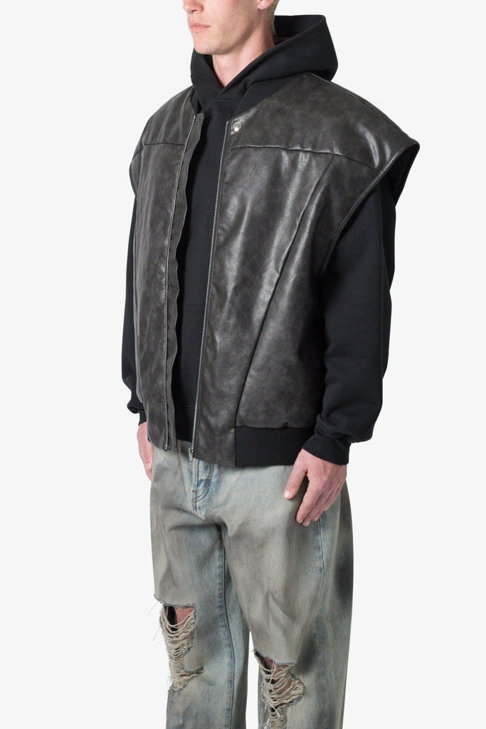 Leather Bomber Vest Black mnml shop now