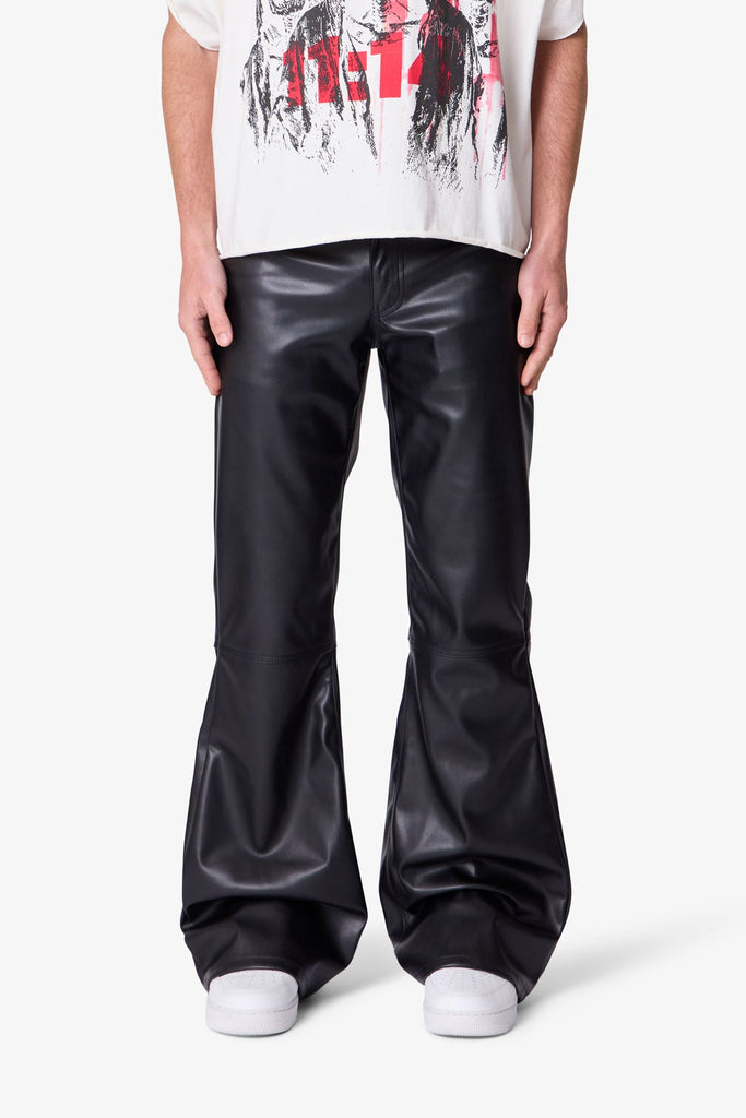 mnml LEATHER FLARE DENIM ブラック30 Leather Flare Pants - Black | mnml | shop now