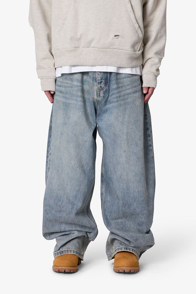 Mega Baggy Waxed Denim - Medium Blue | mnml | shop now