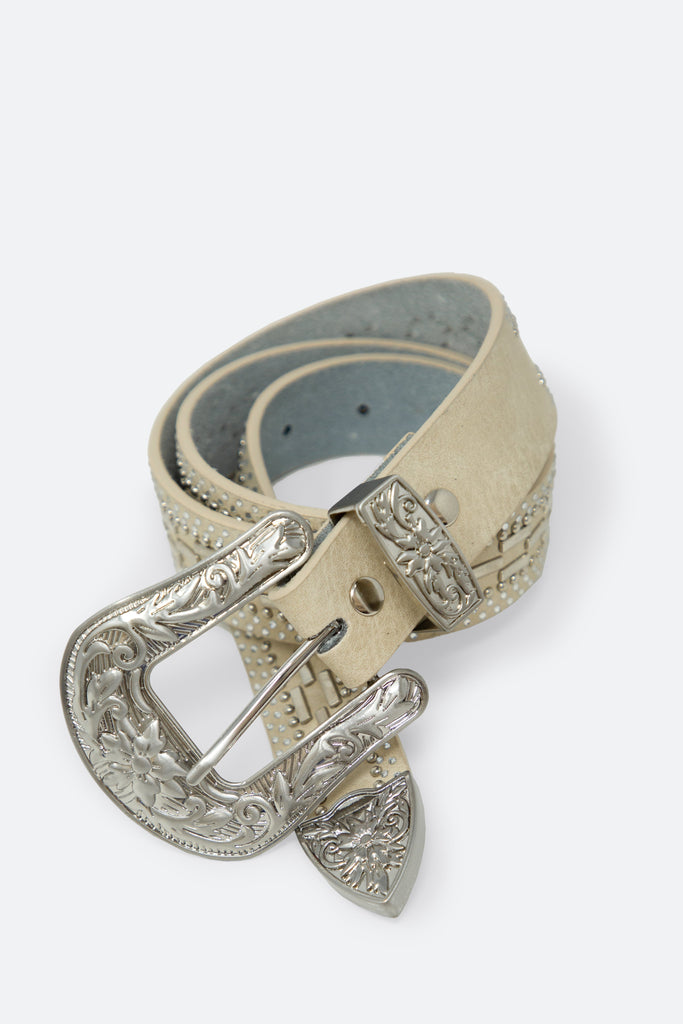 Metal Studded Belt - Cream