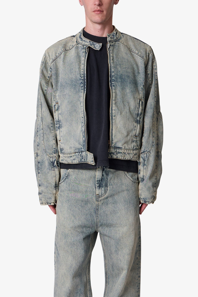 訳あり商品 - Jacket Denim Moto Vintage now shop | mnml | Blue ジャケット・アウター