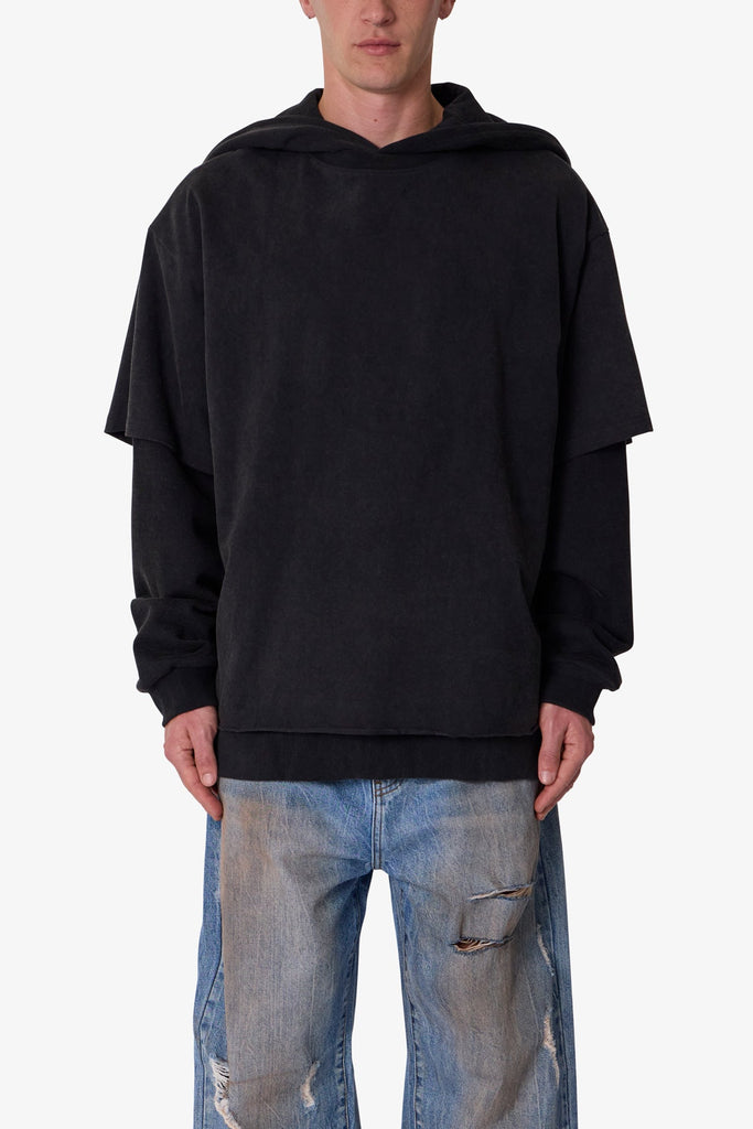 Over Tee Layer Hoodie Washed Black mnml shop now
