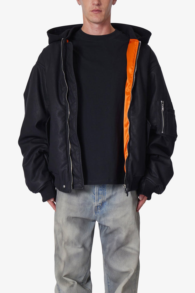 Oversized Hooded Bomber Jacket - Black | mnml | shop now