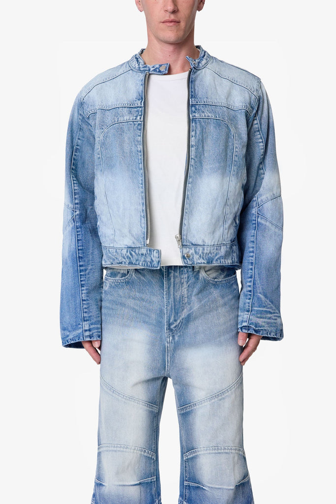ロンハーマン DENIM Washed Denim Jacket 　M Paneled Moto Denim Jacket - Washed Blue | mnml