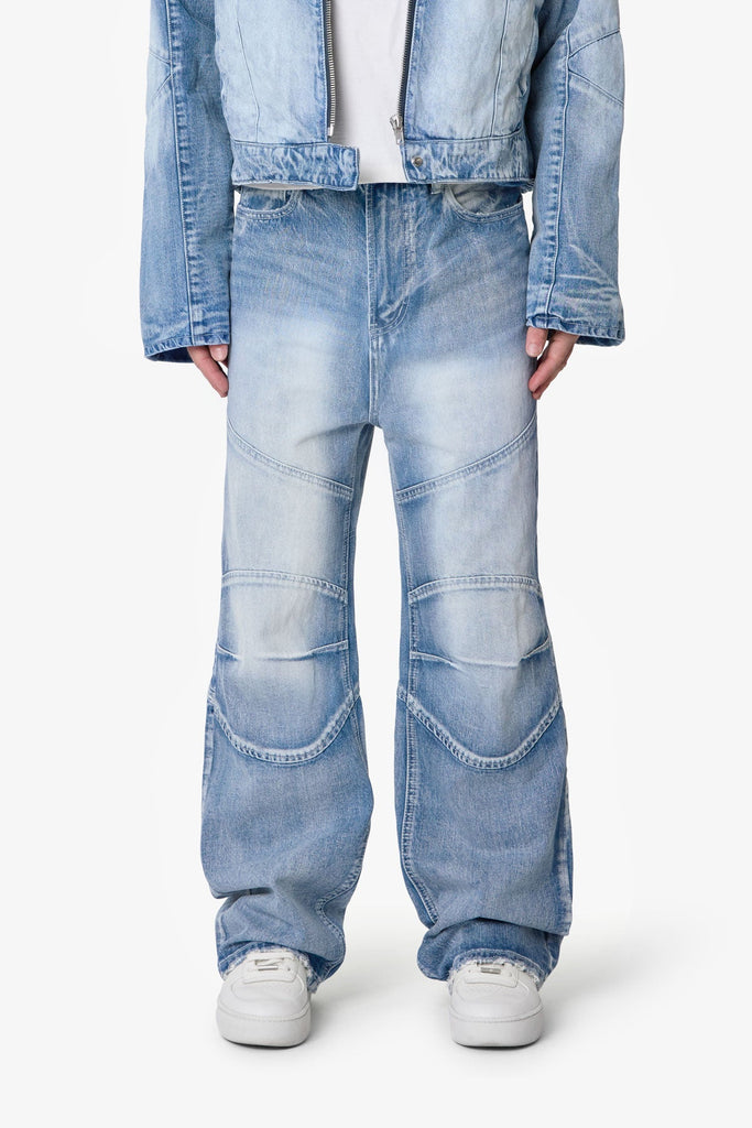 Paneled Moto Denim - Washed Blue | mnml