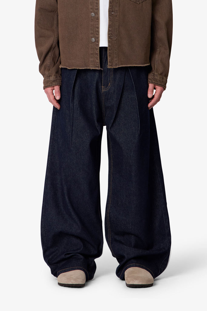 Pleated Baggy Denim - Rinsed Indigo | mnml