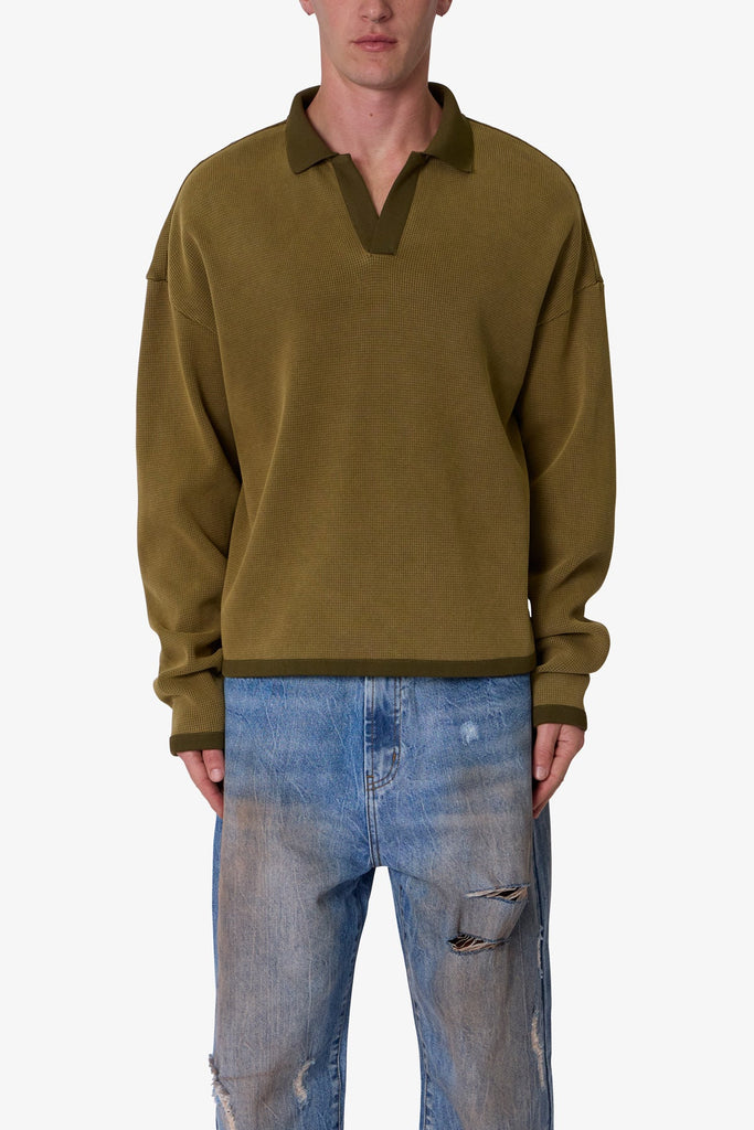 トップス faded thermal polo shirt faded thermal polo shirt Polo Thermal L/S Shirt - Dark Olive