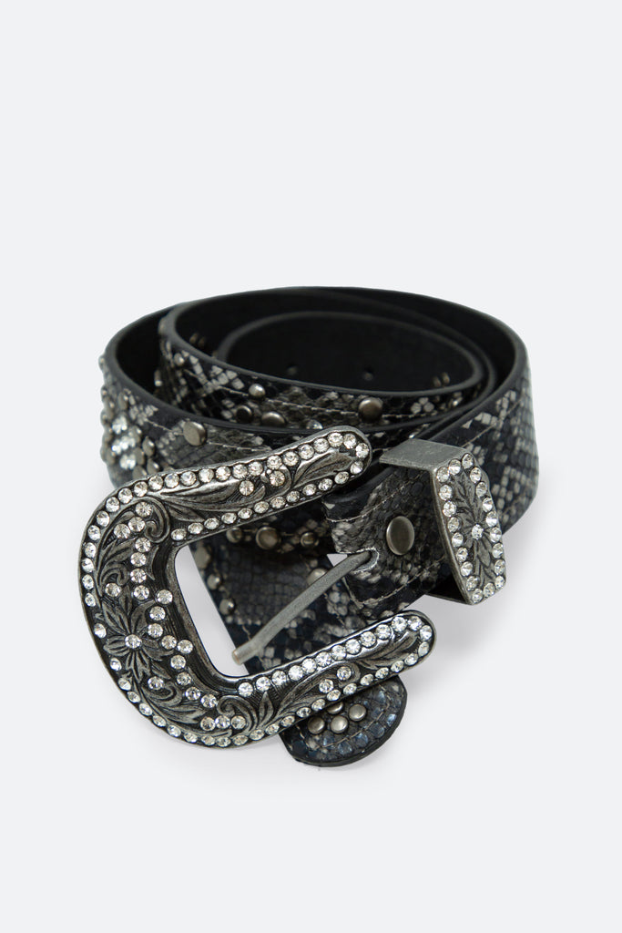 Python-like leather double buckle belt