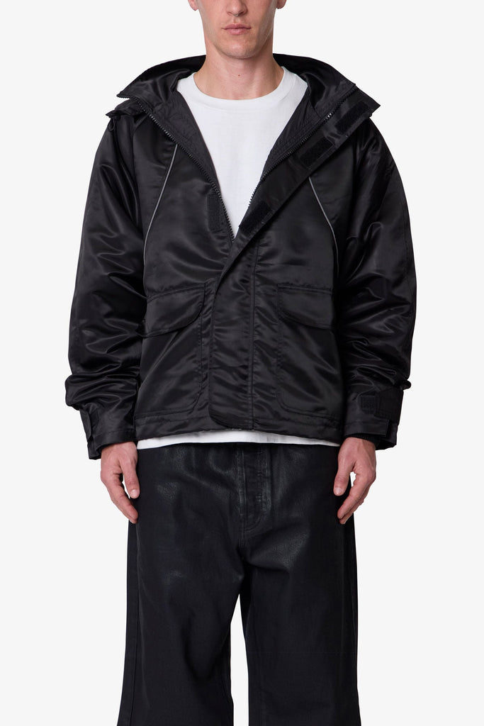 Reflective Piped Parka Jacket - Black | mnml