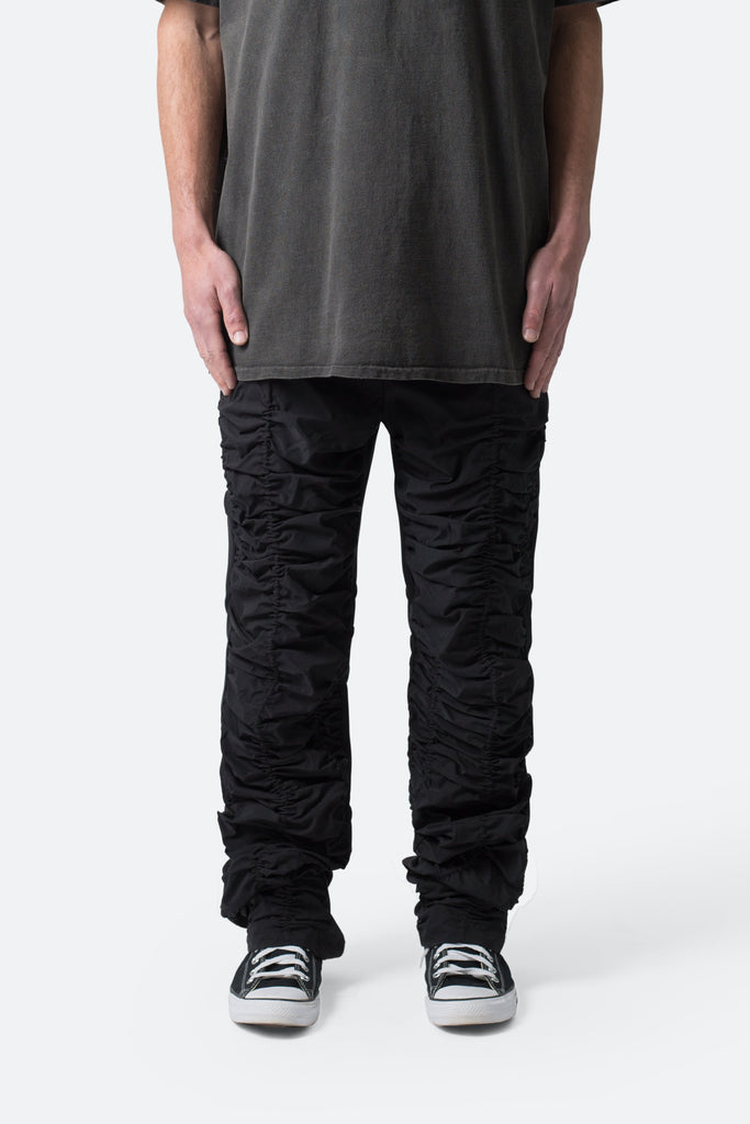 Ruched Stacked Drawcord Pants - Black