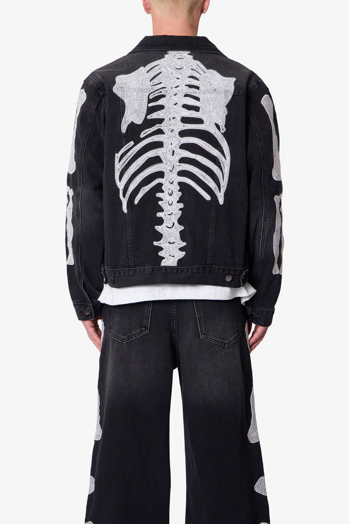 Skeleton Trucker Jacket - Washed Black | mnml | shop now