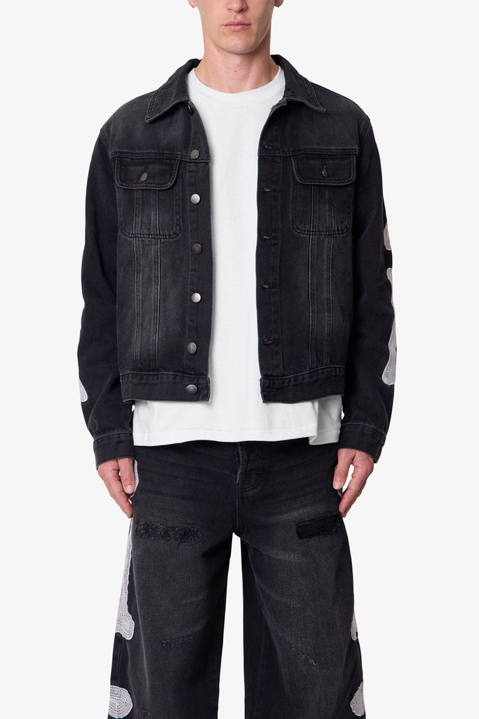 Skeleton Trucker Jacket - Washed Black | mnml