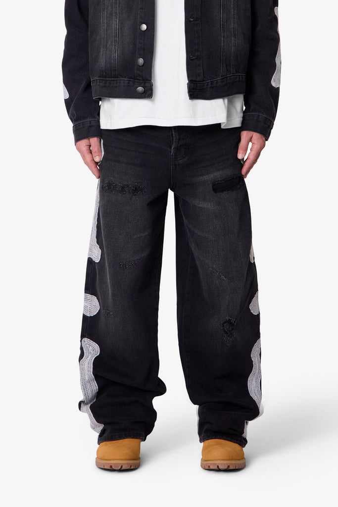 Skeleton Baggy Denim - Washed Black | mnml
