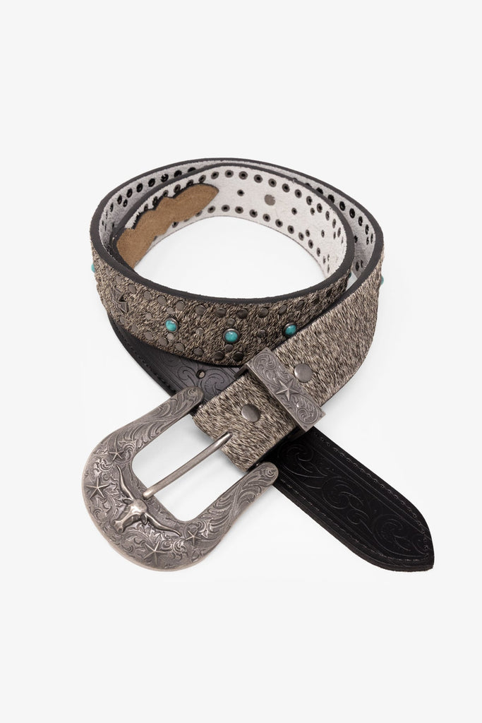 Turquoise Studded Cross Leather Belt Strait City image: goth cross turquoise belt black 50141v2 main image 2