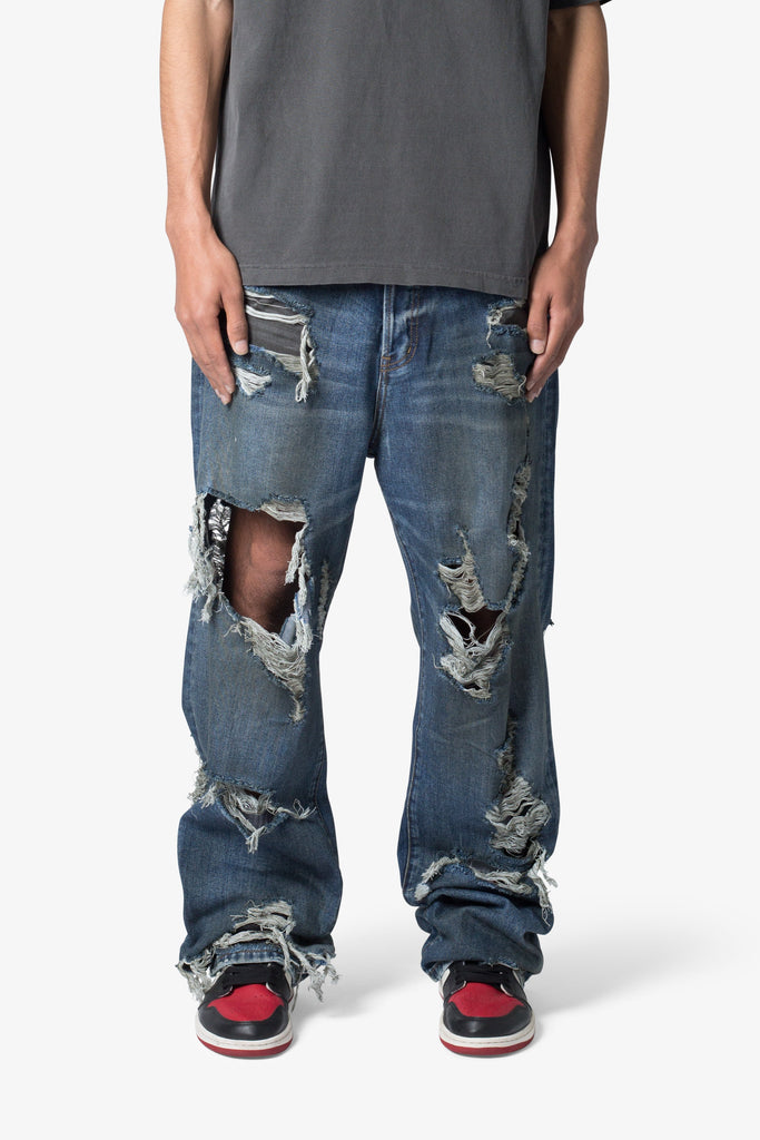 Ultra Baggy Decimated Denim - Blue | mnml | shop now