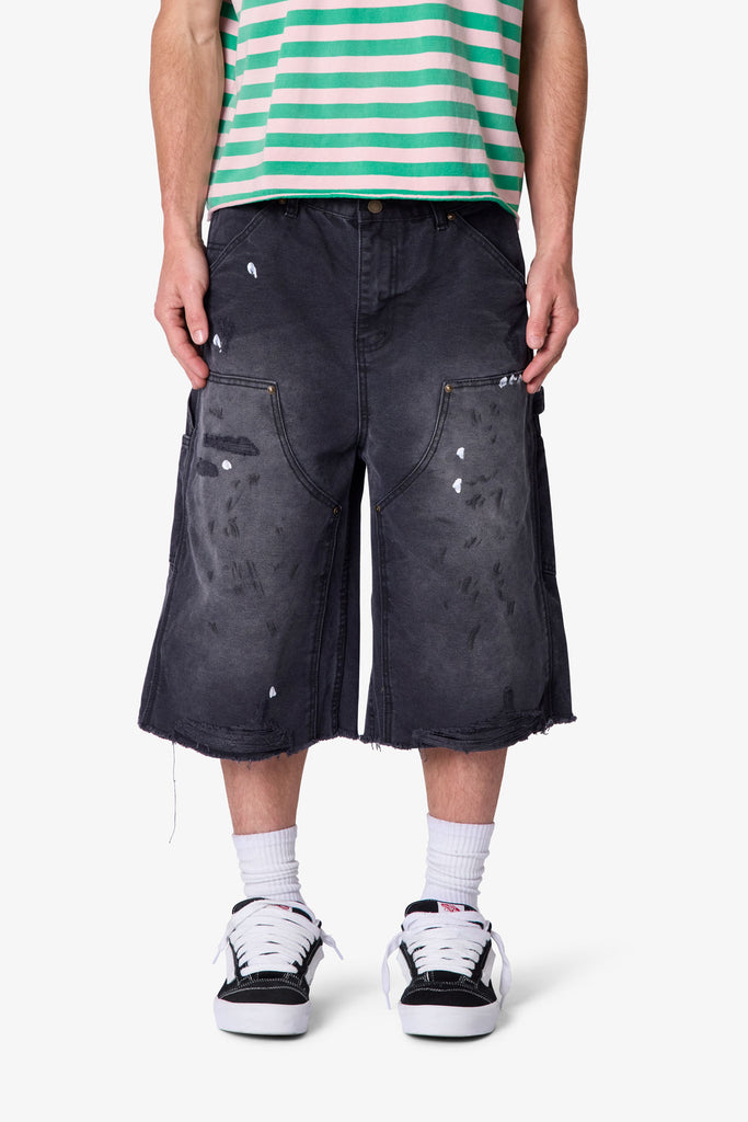 Ultra Baggy Distressed Carpenter Shorts - Black | mnml