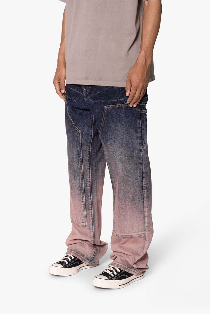 Ultra Baggy Gradient Double Knee Denim - Blue/Pink | mnml