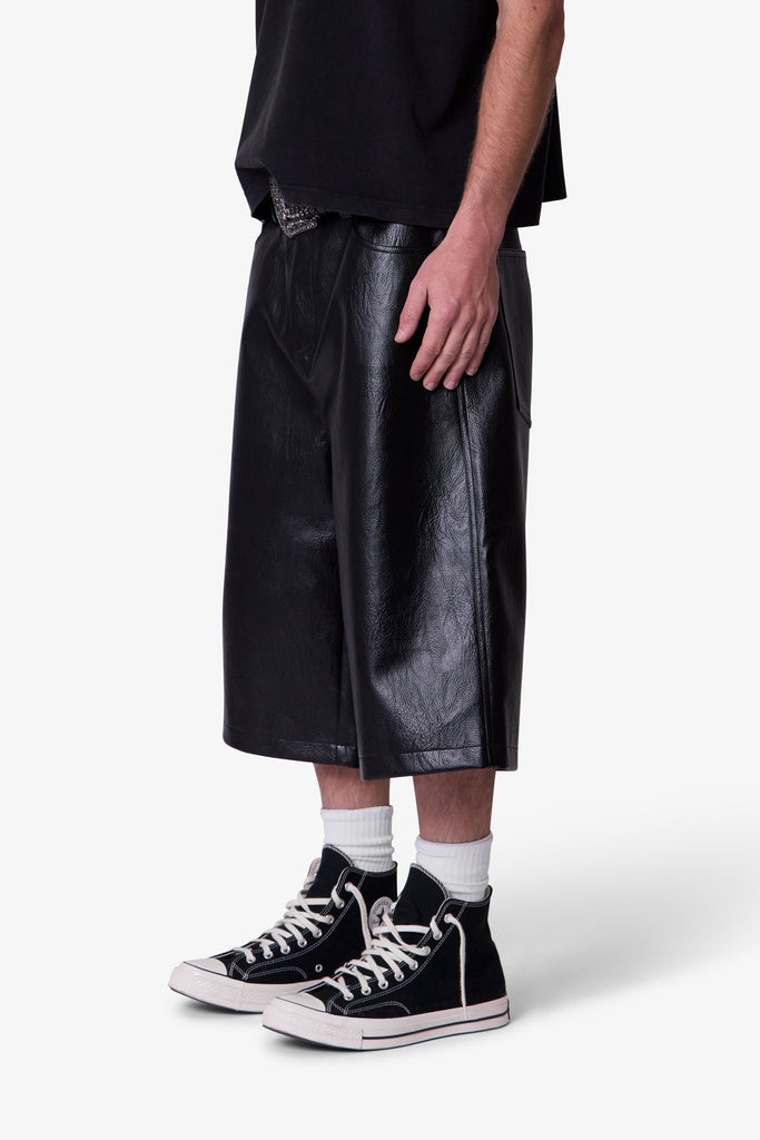 Ultra Baggy Leather Shorts - Black | mnml | shop now