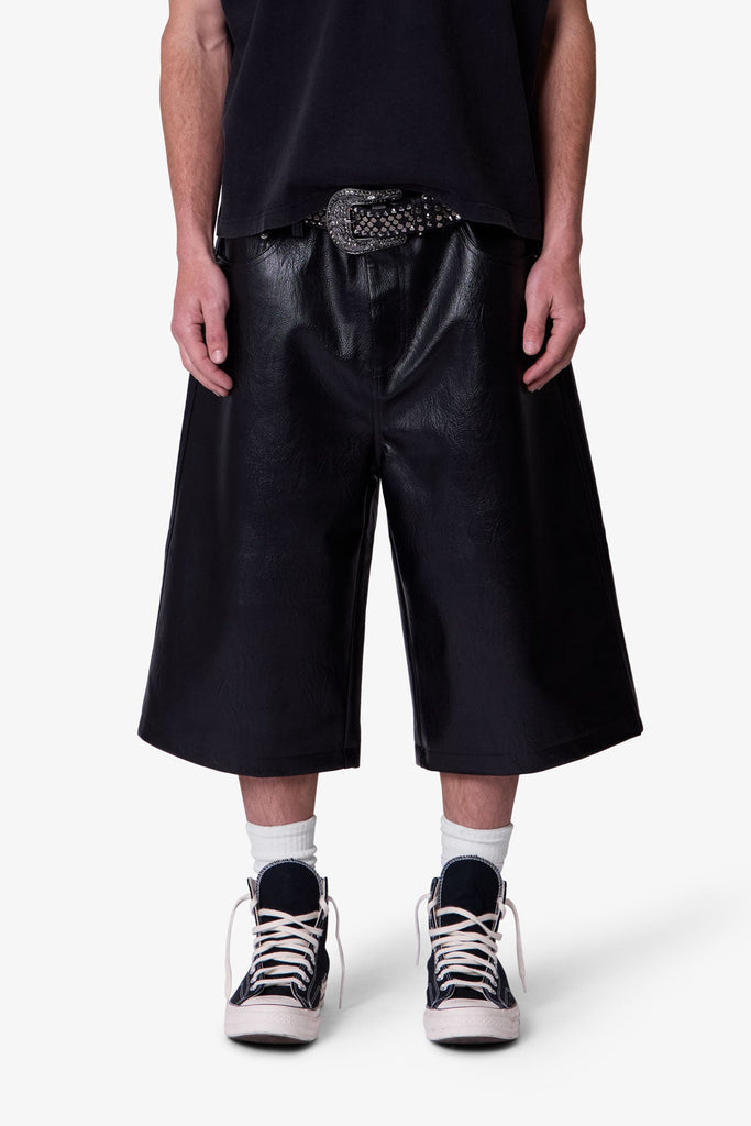 Ultra Baggy Leather Shorts - Black | mnml | shop now