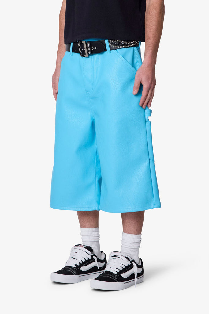 Ultra Baggy Leather Work Shorts - Blue | mnml