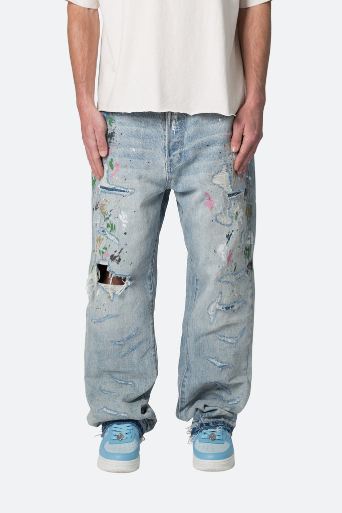 mnml damage paint design denim jeans mnml damage paint design denim jeans